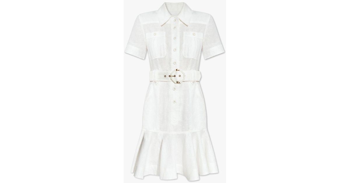 Zimmermann Belted Linen Dress in White Lyst