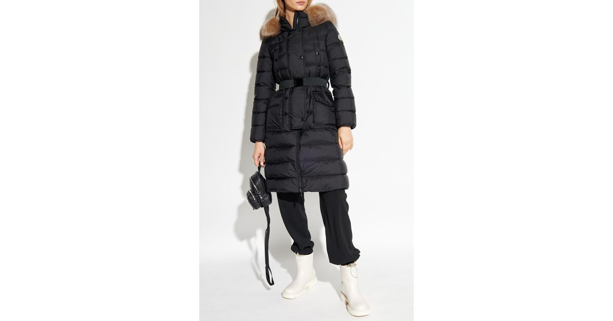 『MONCLER』Khloe Shearling-Trimmed DownJacket★Black★24FW★ Black Khloe Hooded Shearling Long Down Jacket - Long Down
