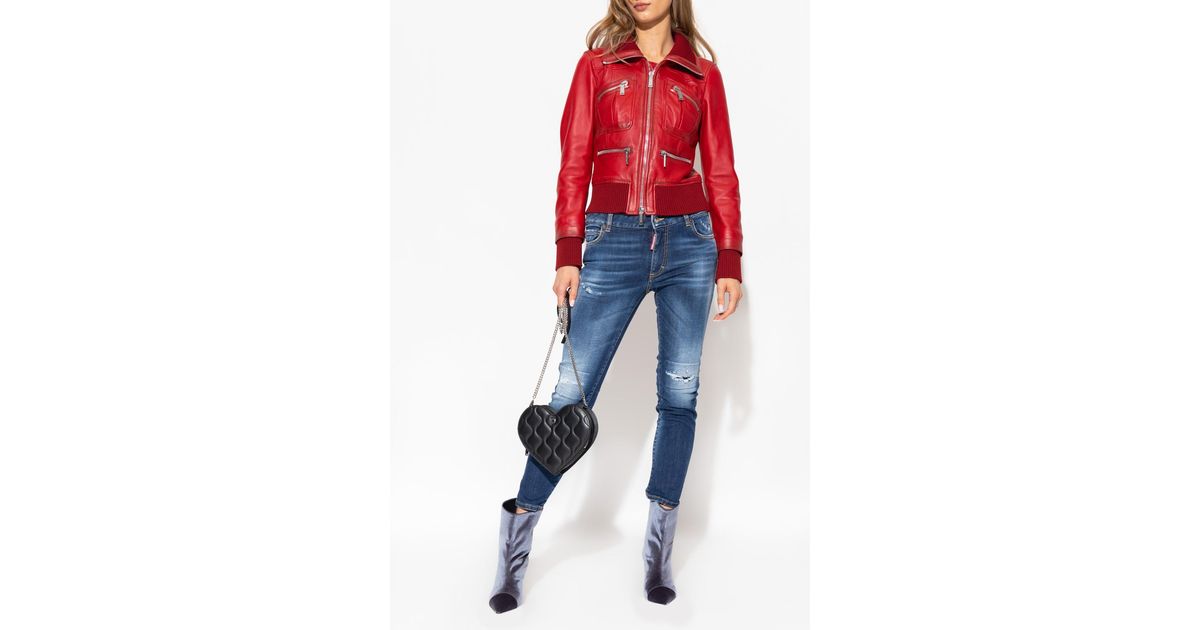 DSquared² Leather Jacket in Red | Lyst