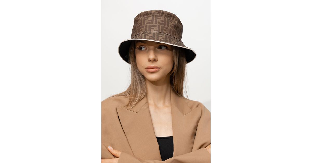 Fendi Leather Bucket Hat With Monogram in Brown Lyst Australia