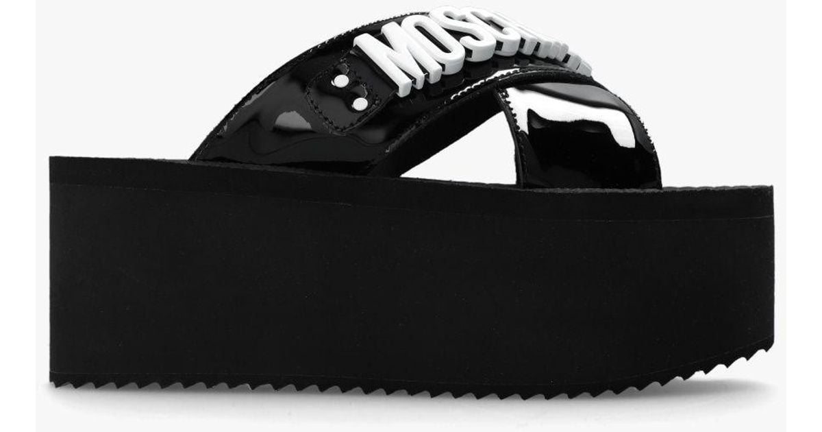 Moschino Platform Slides With Logo in Black | Lyst
