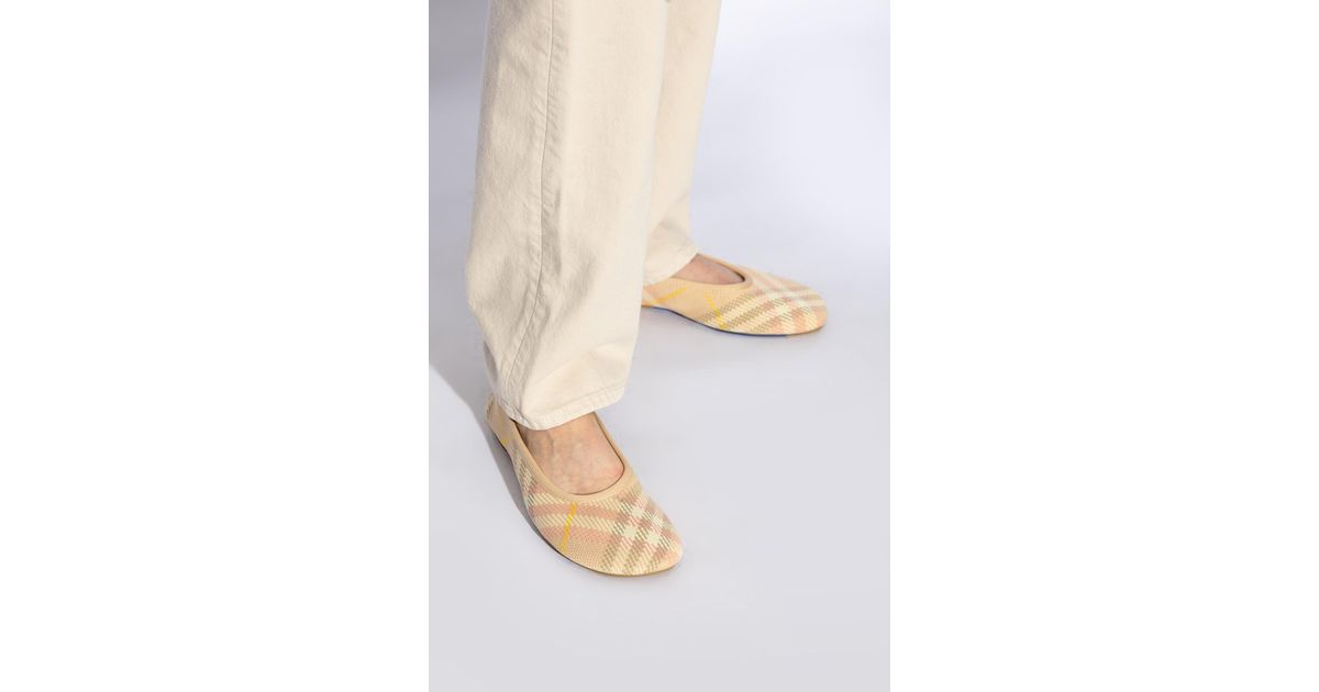 Burberry Ballet Flats With Check Pattern in Natural | Lyst