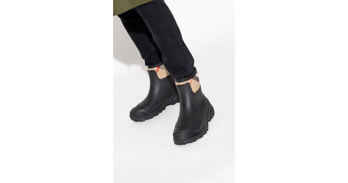 Burberry Rubber Black & Beige Ryan Rain Boots Womens Shoes Boots Wellington and rain boots 