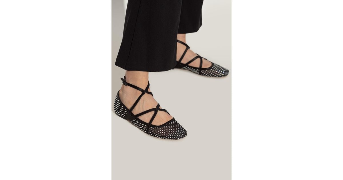 【Jimmy Choo】 Astoriaレザーバレエフラット アストリア フラット | ブラック サテンクリスタル・フラット