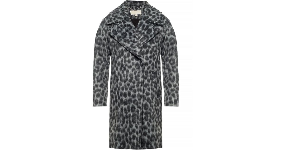 Michael Kors Synthetic Leopard Print Coat in Grey (Gray) - Lyst