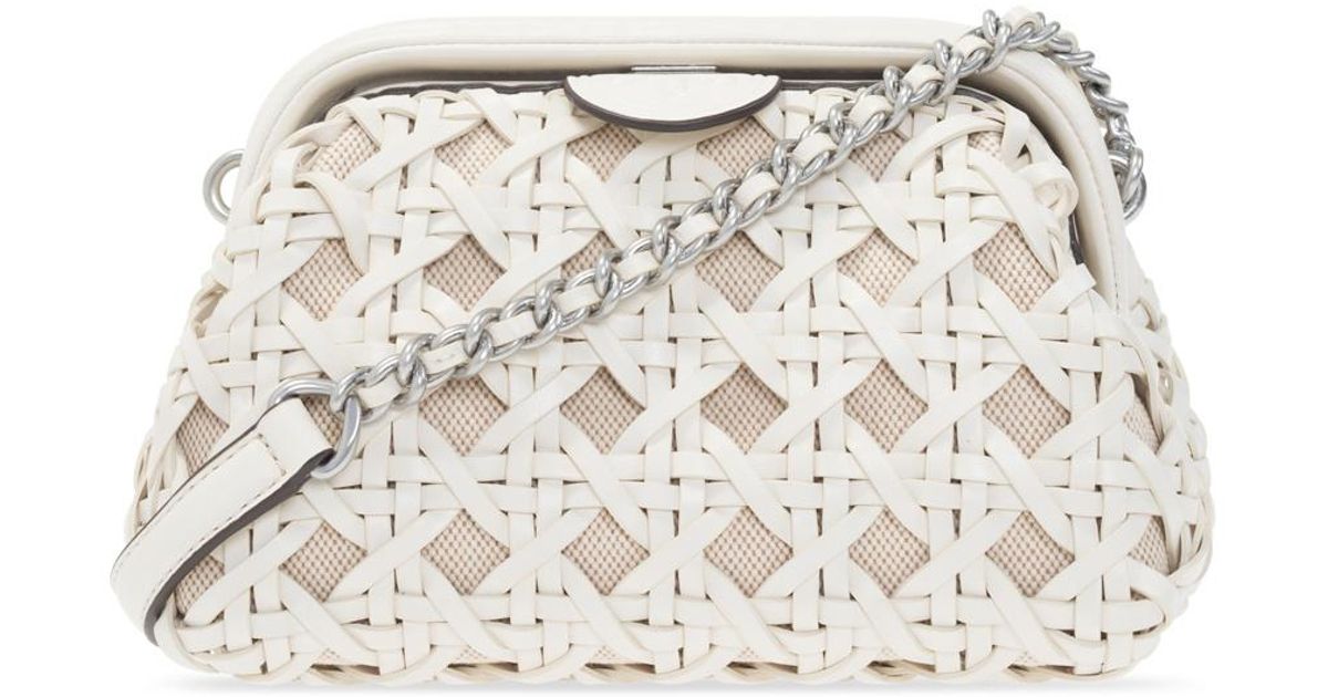 Tory Burch Leather Fleming Soft Small Basketweave Frame Crossbody in