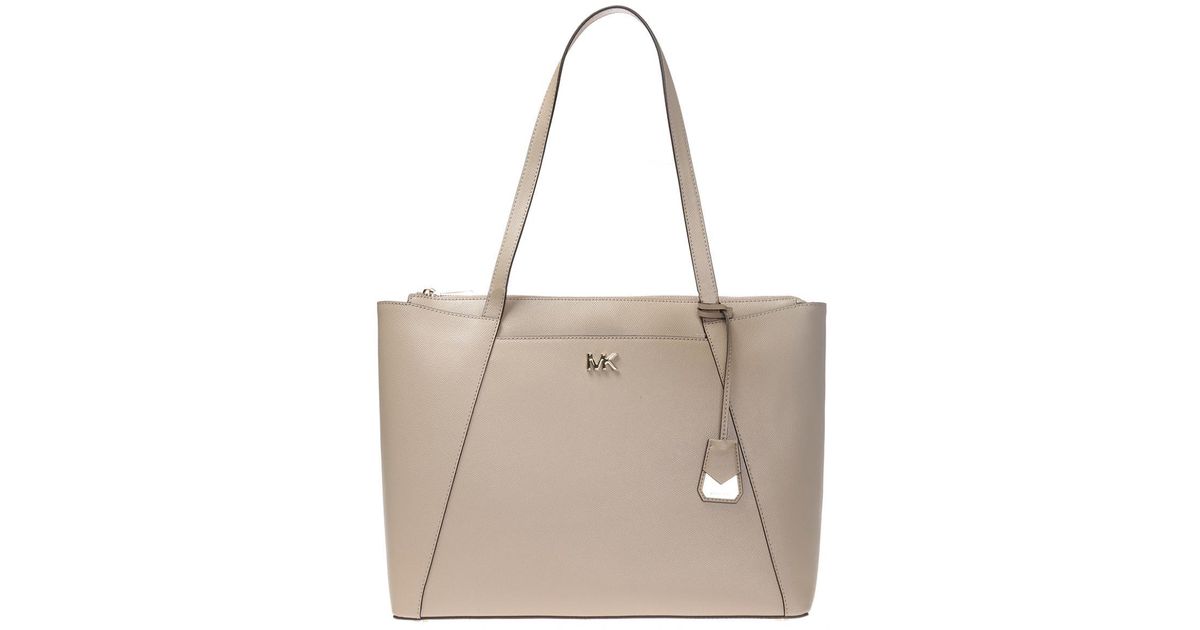 MICHAEL Michael Kors Leather Maddie Md Ew Tz Tote Truffle in Beige  (Natural) - Lyst