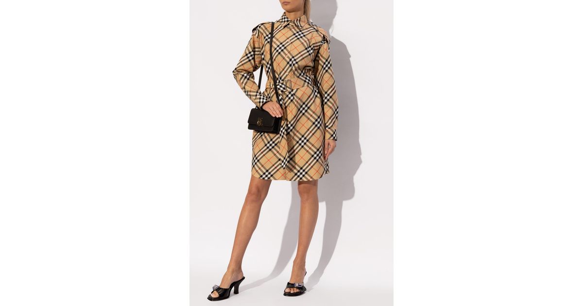 Burberry Checkered Pattern Dress in Natural | Lyst