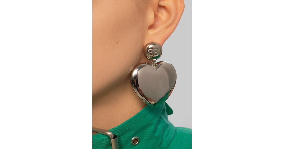 Balenciaga Heart Motif Earrings Silver in Metallic - Lyst
