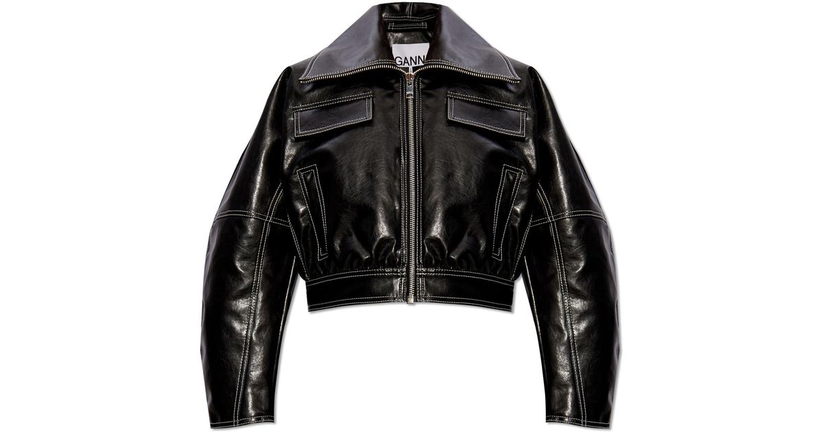 【関税&送料込】Ganni Black Synthetic Leather Coat Leather biker jacket Ganni Black size S International in