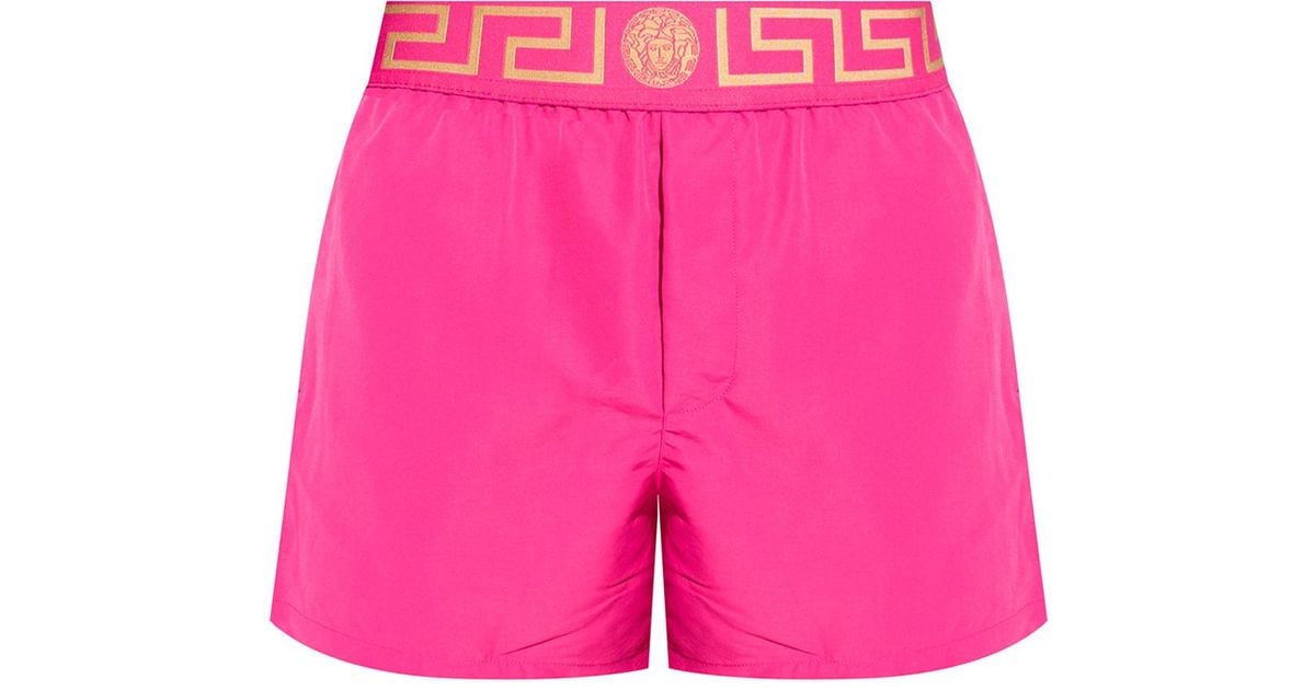 ショートパンツ VERSACE Women Shorts  Burmudas 10112911A08211 5P020 PINK Versace Women's Baroque Printed High Waisted Shorts in