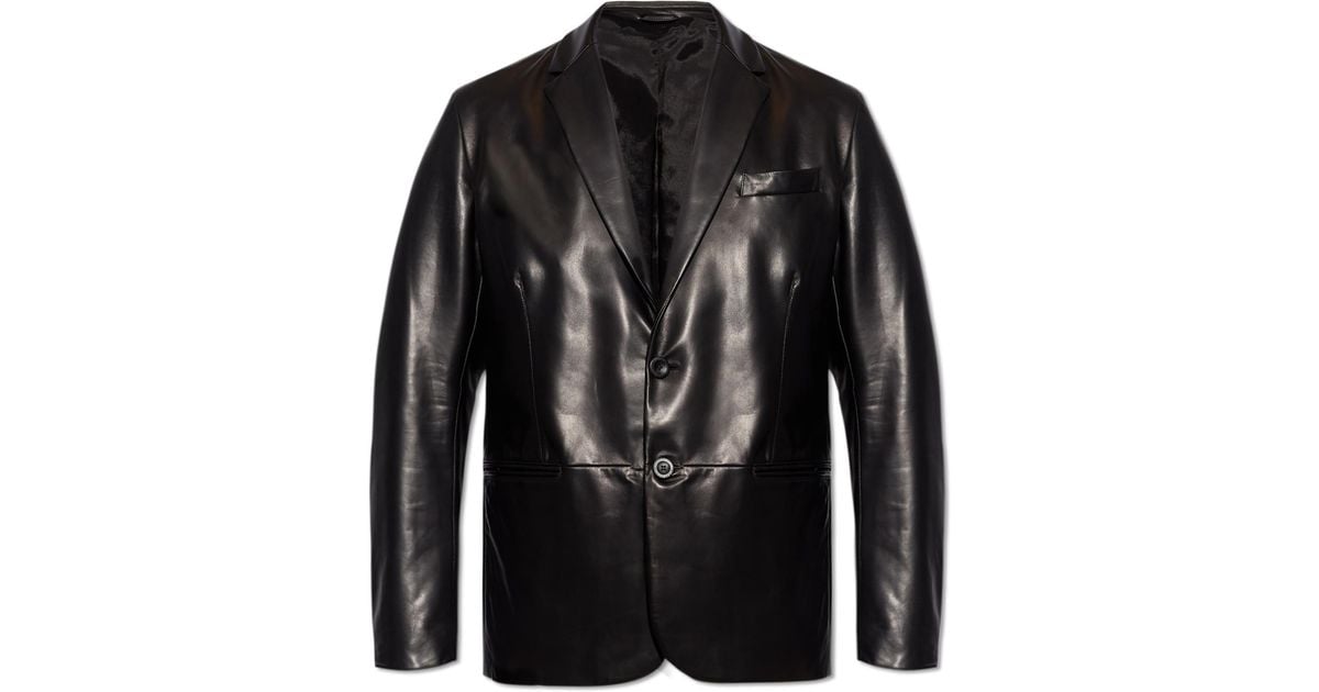 Giorgio Armani Leather Blazer in Black for Men Lyst UK