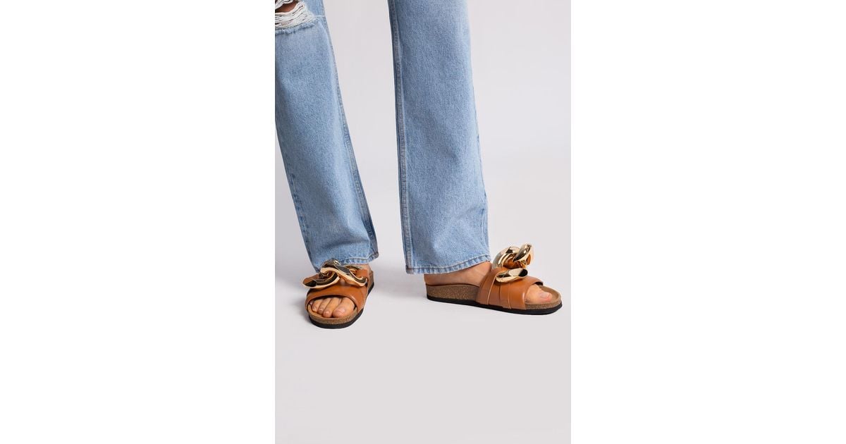 JW Anderson Leather Slides in Brown | Lyst