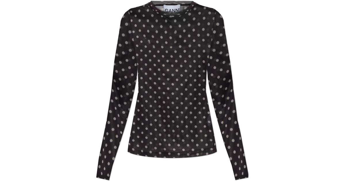 Ganni Polka Dot Pattern Top in Black | Lyst Canada