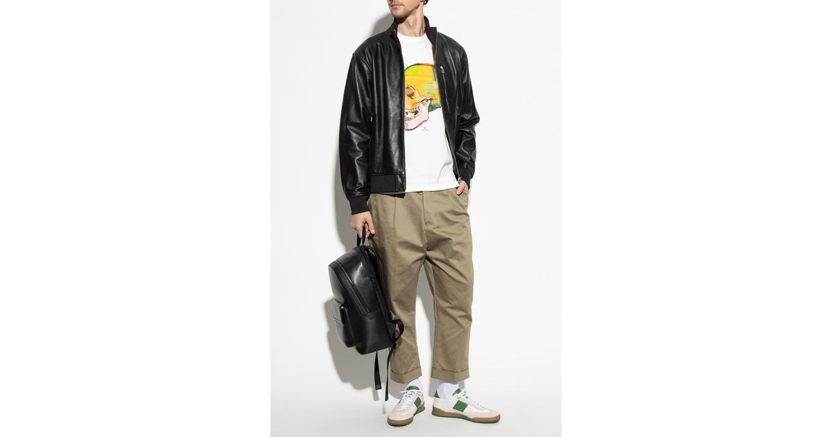 Paul Smith Leather 'Bomber' Jacket in Black for Men | Lyst