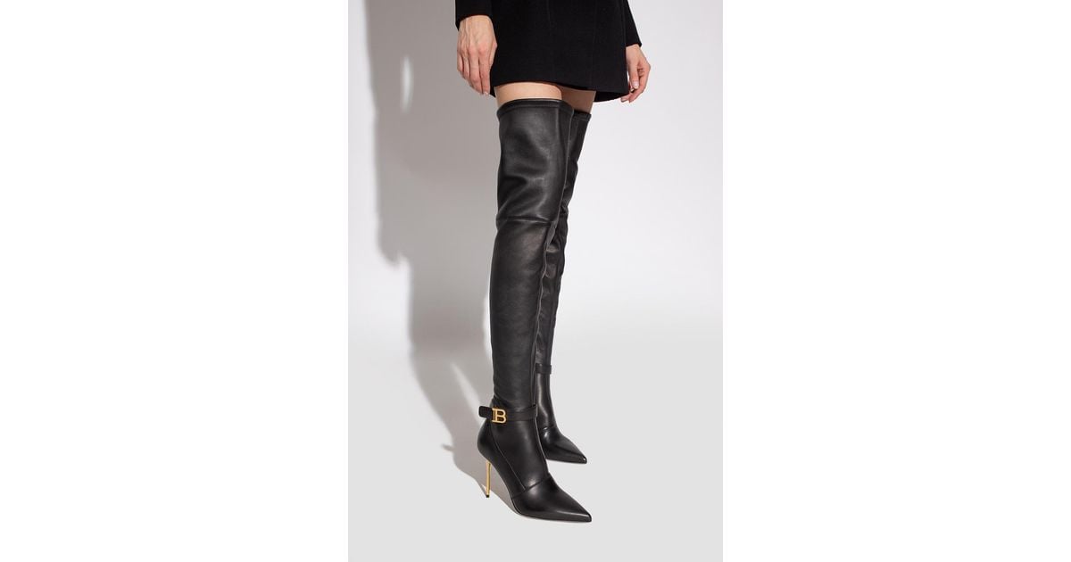 Balmain Leather Over-the-knee Boots in Black | Lyst