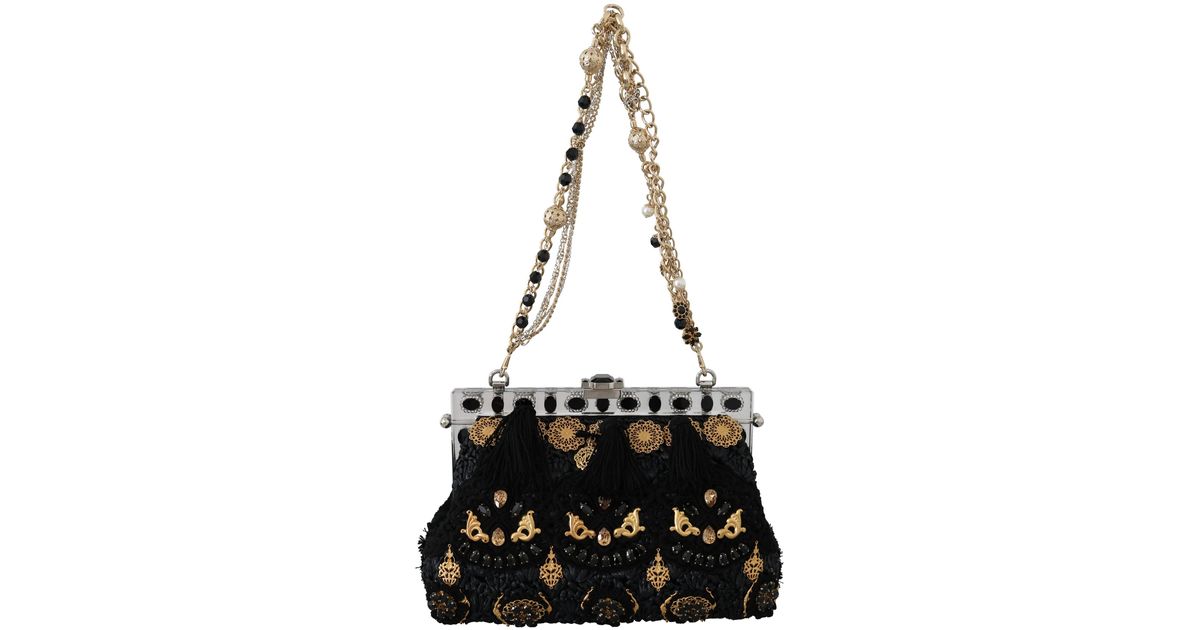 Dolce & Gabbana Vanda Black Tassel Gold Baroque Crystal Purse | Lyst
