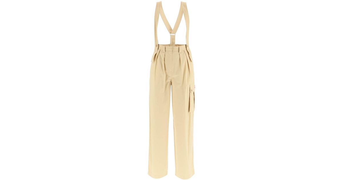 KENZO Cotton Cargo Pants With Suspenders in Natural Lyst
