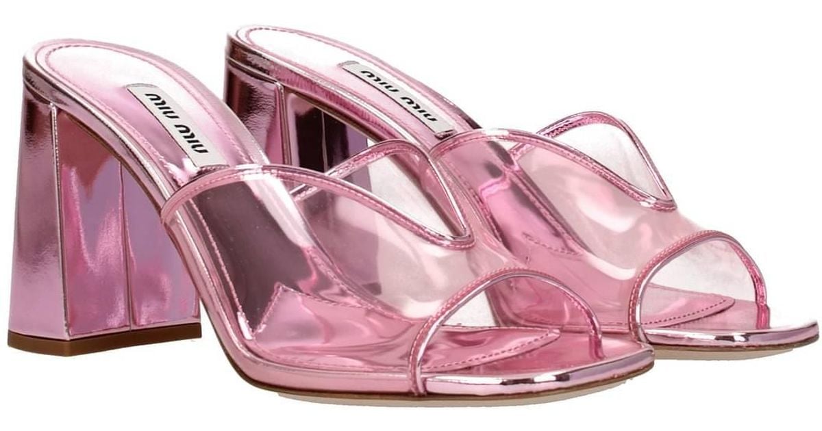 関税・送料込 MIU MIU Plexi & leather ミュール Miu Miu Sandals Plexiglass in Pink | Lyst