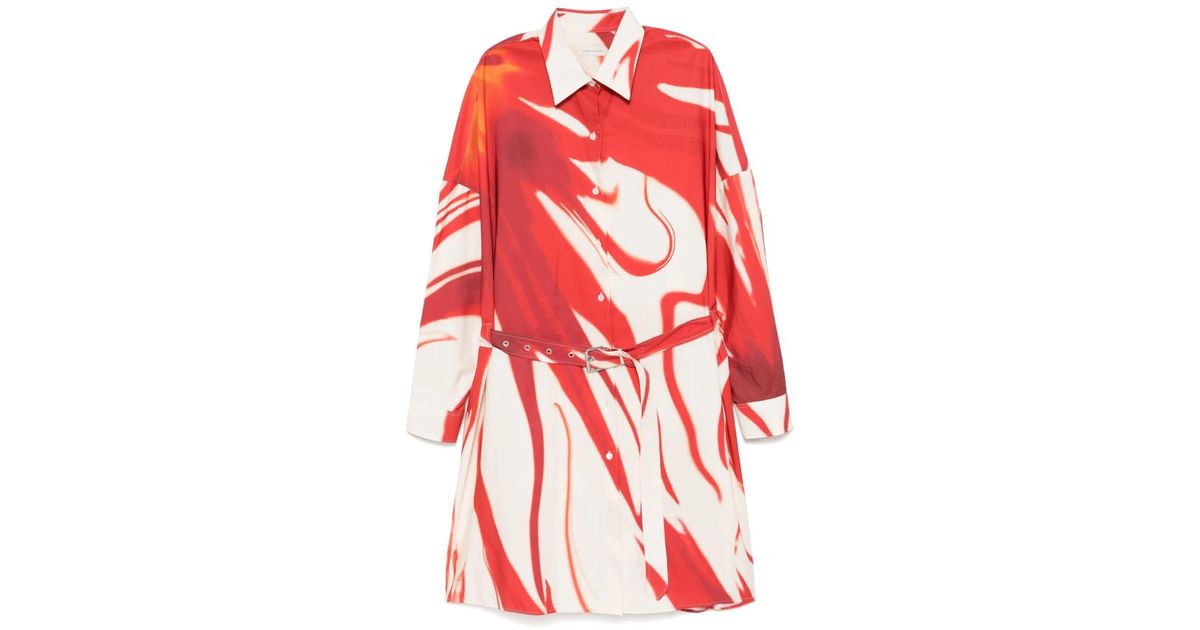 Dries Van Noten Dindi Belted Shirt Dress in Red Lyst UK