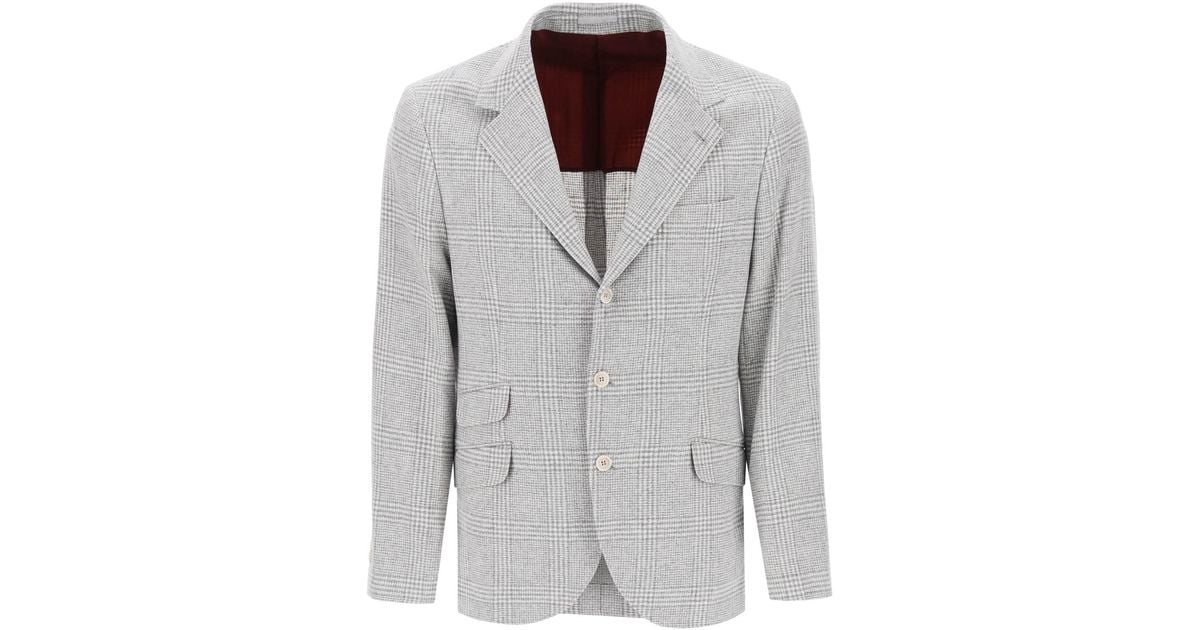 Brunello Cucinelli Prince Of Wales Tailored Suit in Gray for Men | Lyst