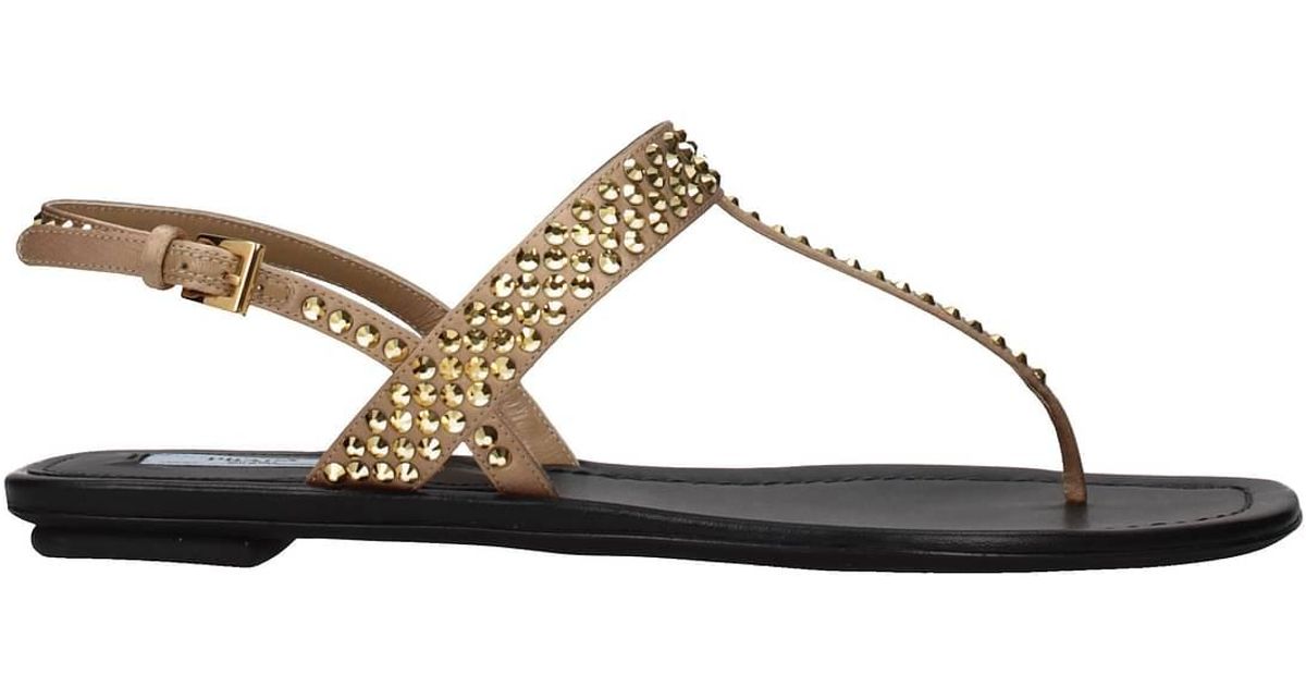 Prada Flip Flops Satin Gold in White | Lyst