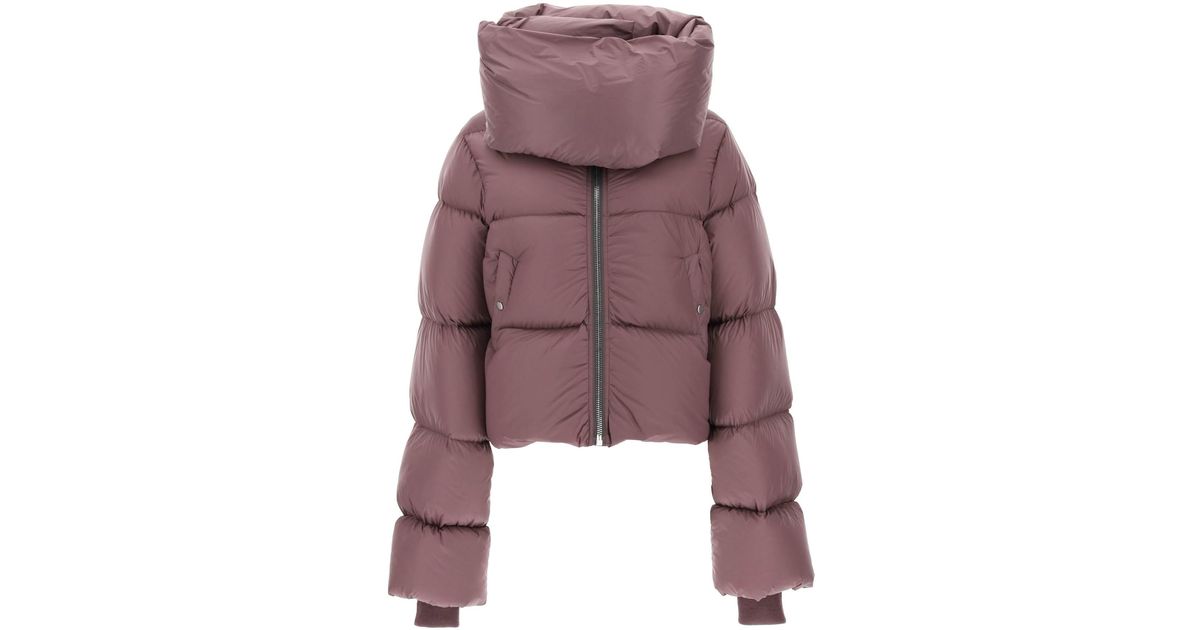 Rick Owens Cropped Puffer Jacket With Maxi Funnel Neck in Red | Lyst