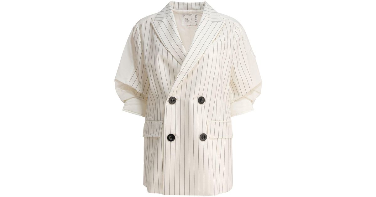 ジャケット Sacai Balzer double-breasted wool and silk White Sacai Balzer Double-breasted Wool And Silk Jackets White in