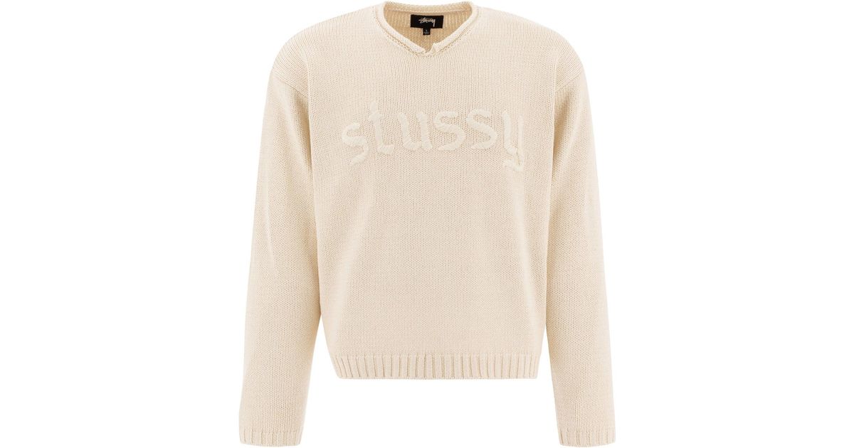 stussy-Beige-V-neck-Sweater- stussy-Beige-V-neck-Sweater-