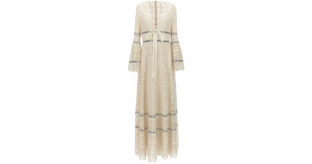 Elie Saab Sequin Long Macramé Dress Dresses in Natural | Lyst UK