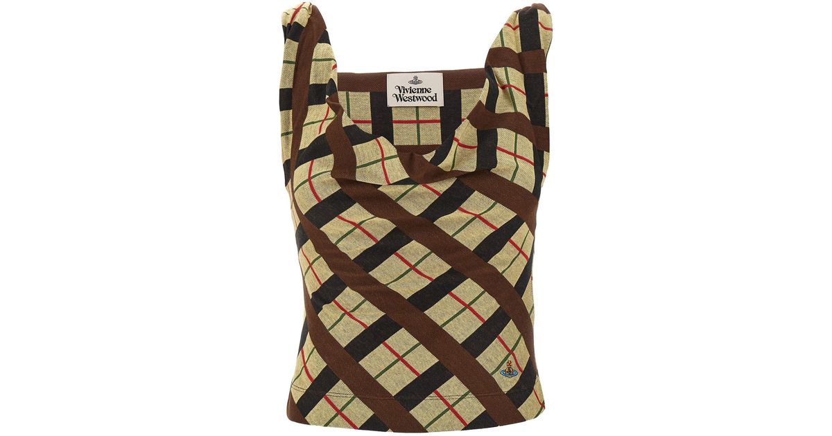 Tシャツ・カットソー VIVIENNE WESTWOOD TOP SMANICATO ANNA IN JERSEY STAMPATO Anna logo tartan jersey top in multicoloured - Vivienne