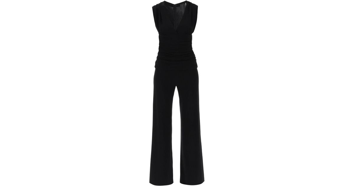 Norma Kamali Shirred Jumpsuit In Jersey in Black | Lyst