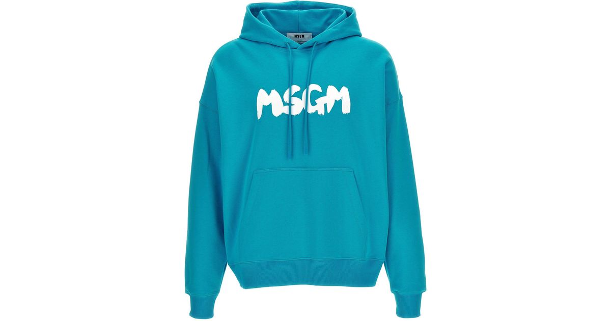 MSGM Logo Brush Sweatshirt Light Blue for Men | Lyst