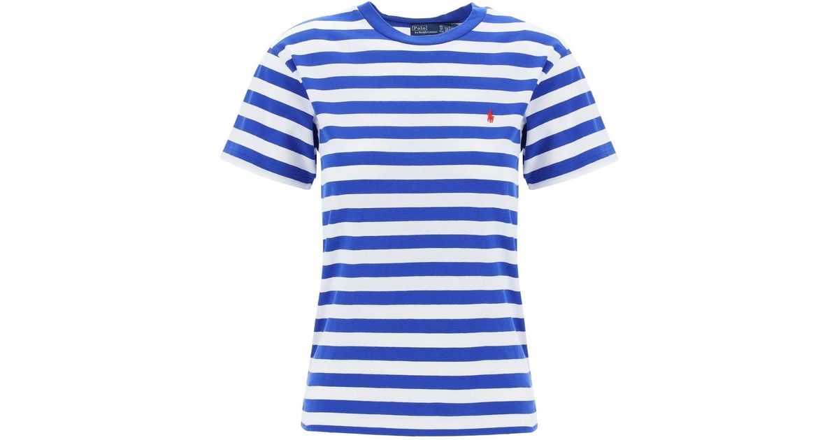 Polo Ralph Lauren Striped Crewneck T Shirt in Blue | Lyst