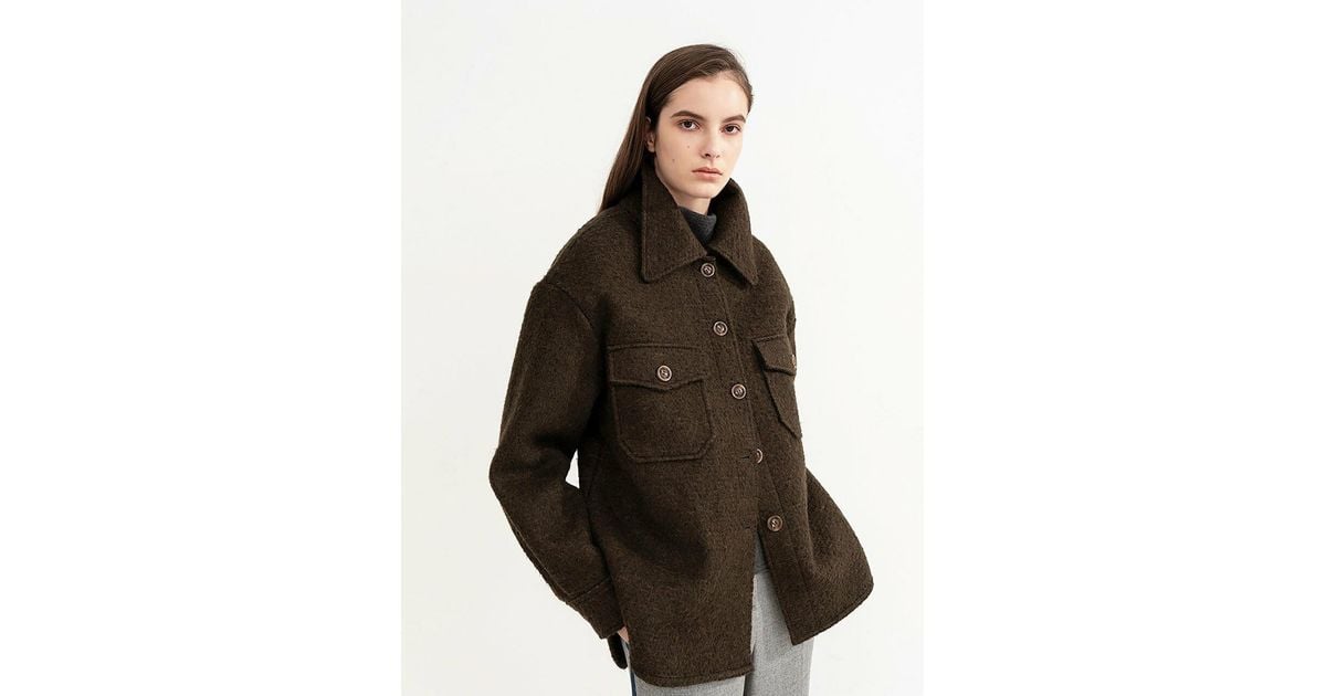 AVA MOLLI Fancy Wool Bonding Coat in Khaki (Brown) - Lyst