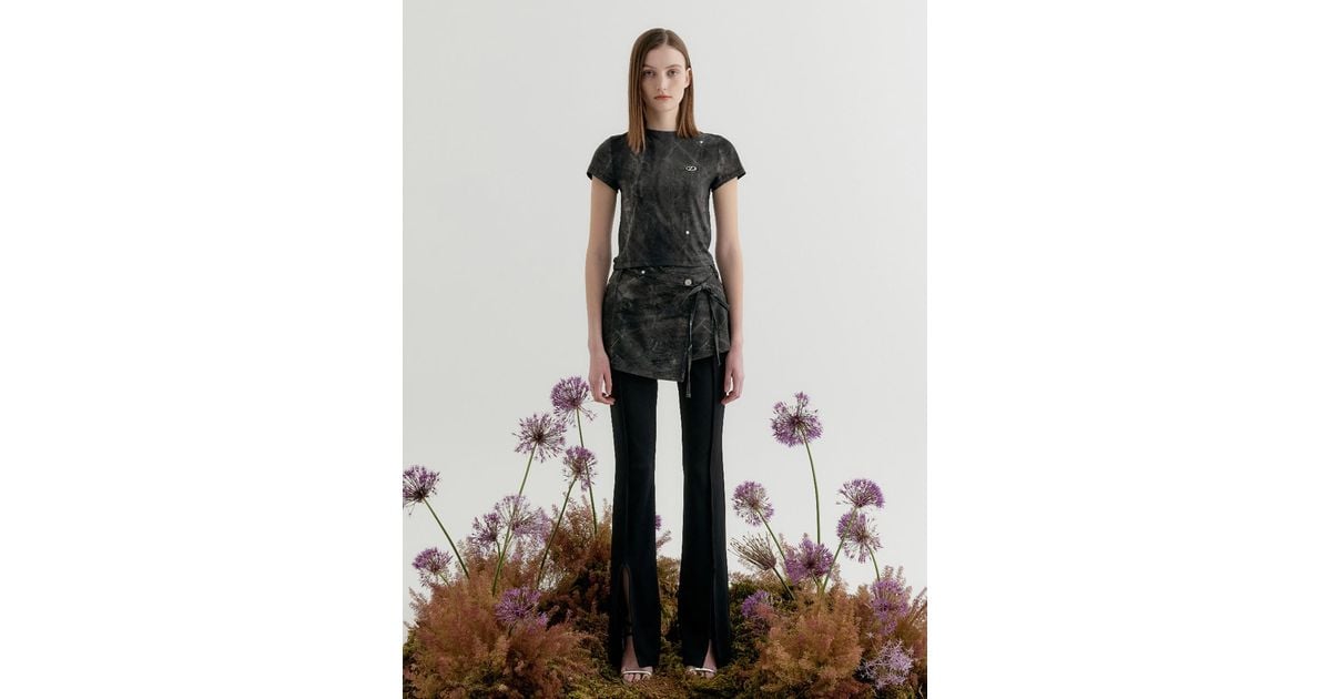 YUSE Denim Full Print Wrap Skirt in Black | Lyst