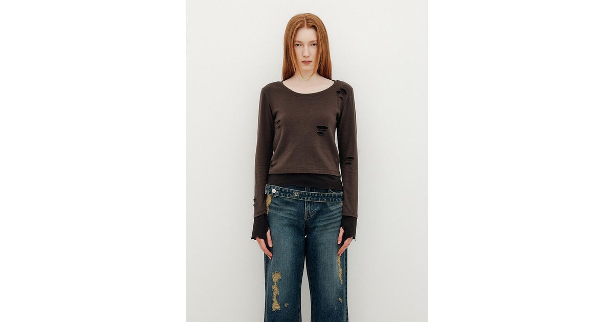 YUSE Destroyed Layered Long Sleeve Top in Blue | Lyst