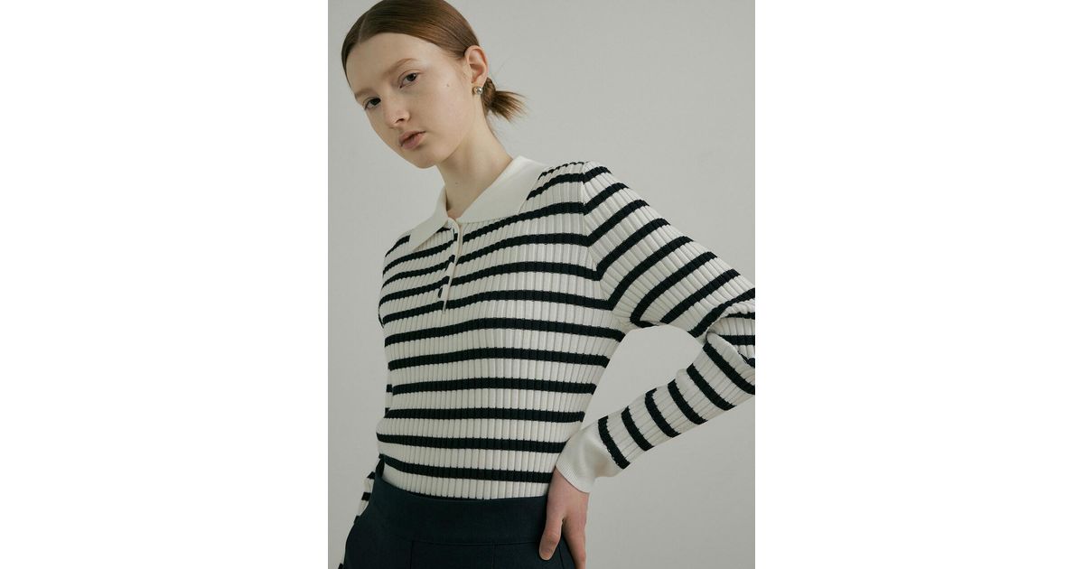 OURCOMOS Comos 802 Stripe Ribbed Knit Top in Gray | Lyst