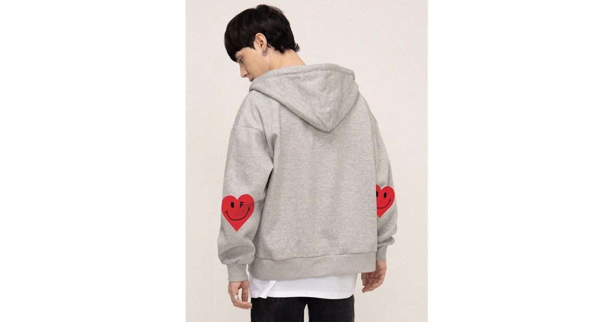 GRAVER Cotton [unisex]elbow Heart Smile White Clip Zip-up Hoodie in
