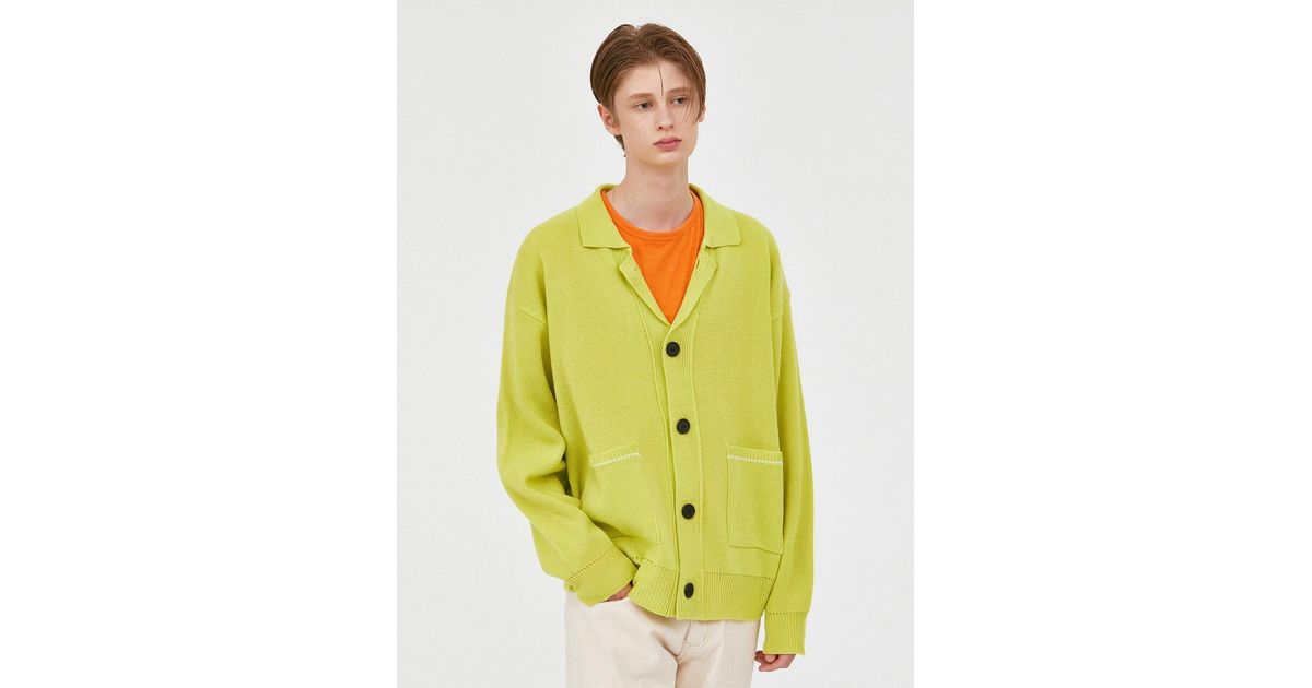 VOIEBIT Synthetic Noah Collar Neck Cardigan in Lime (Yellow) for Men - Lyst