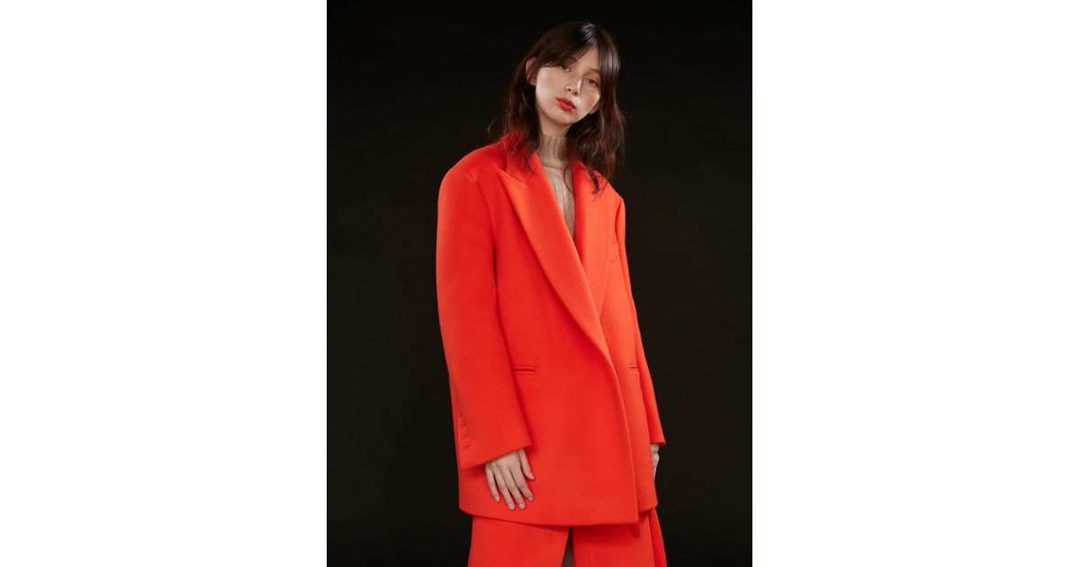 AEER Wool Jacket Loose Fit Belted Orange Black - Lyst
