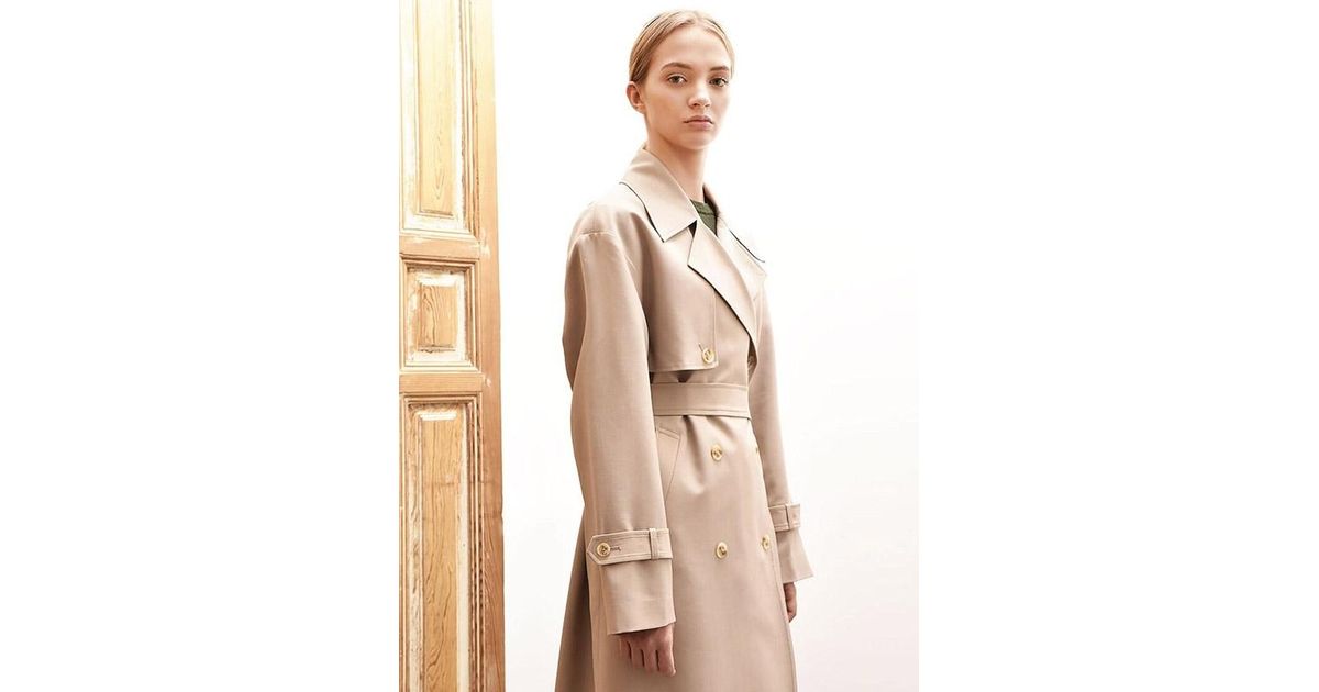 AVA MOLLI Wool Emily Double Trench Coat Beige in Natural - Lyst