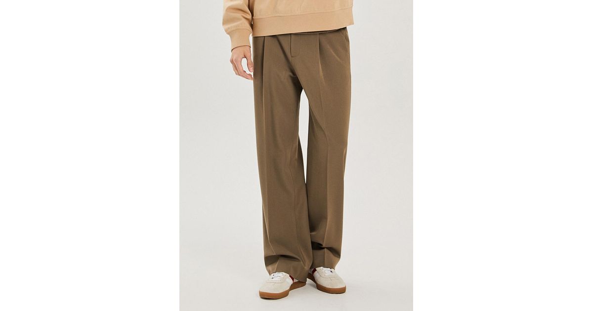Adhoc Wide-fit One-tuck Side Banding Pants in Natural for Men | Lyst