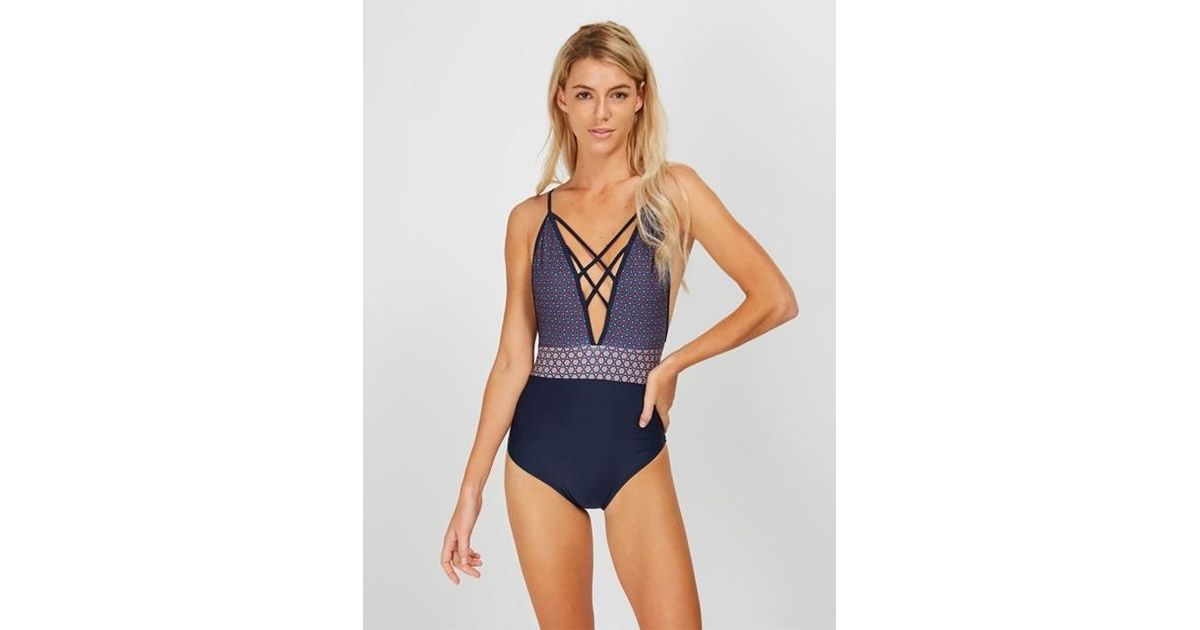 Daze Dayz Synthetic Hexagon Plunge Onepiece L In Navy Blue Lyst
