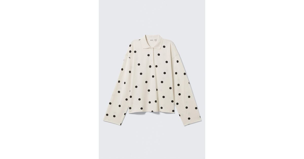 Monki 05913267 Monki Long-Sleeved Cotton Polo Top in White | Lyst UK