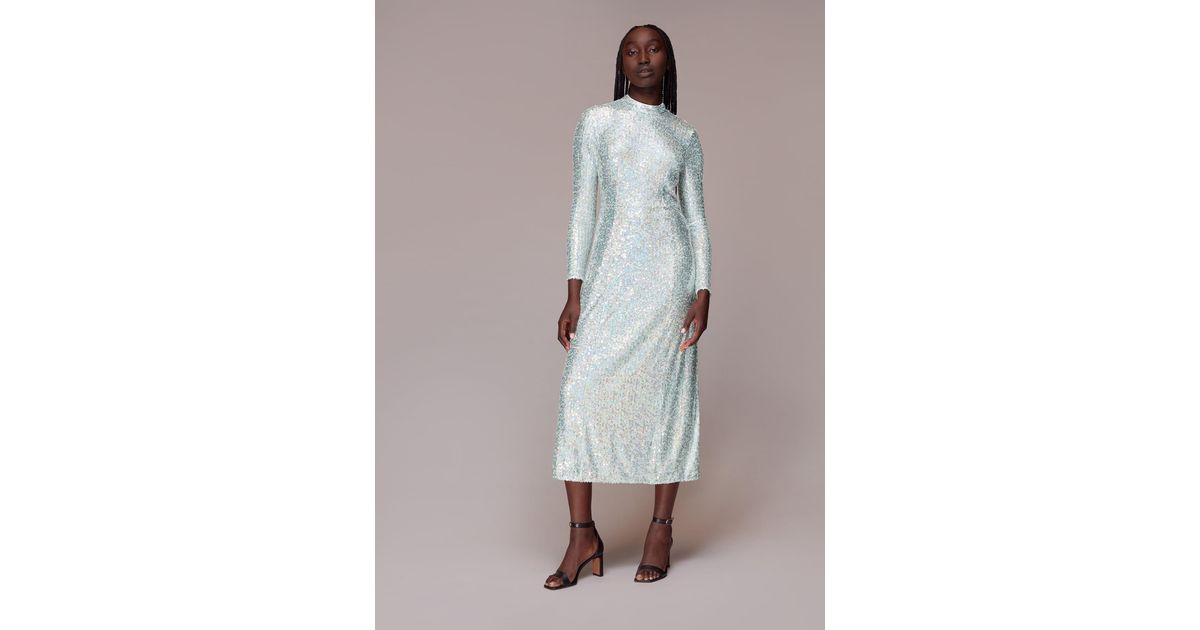 whistles silver dress Silver Dagma Sequin Slip Dress | WHISTLES
