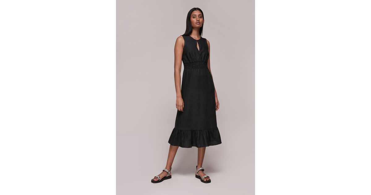 Whistles Matilda Smocked Linen Dress in 