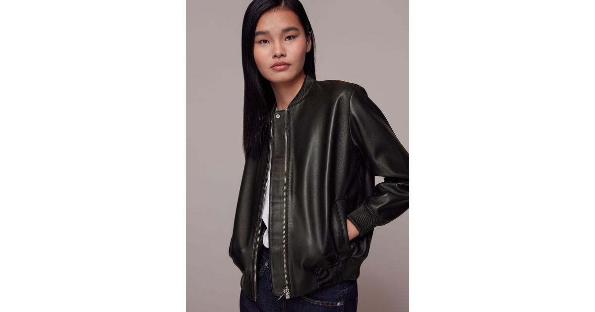 Whistles Laura Leather Bomber Jacket in Black Lyst