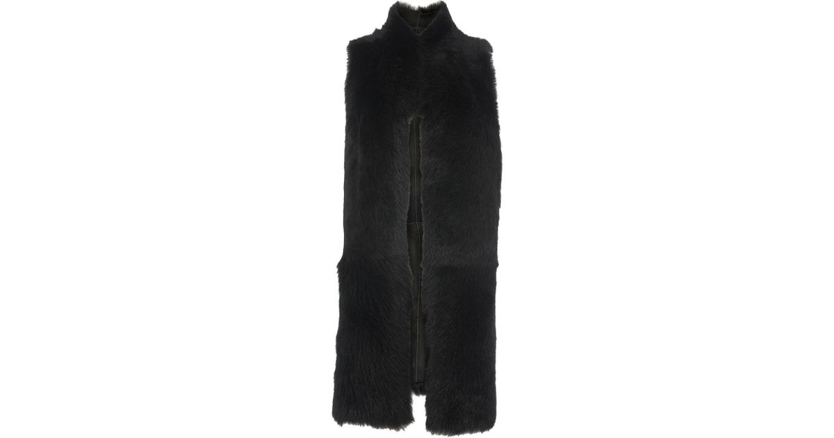 Whistles Longline Sheepskin Gilet in Black Lyst