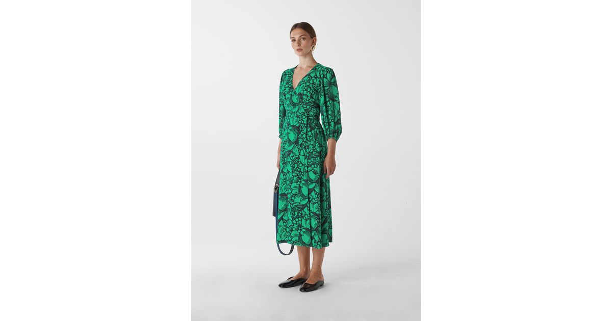Whistles Synthetic Sunflower Print Wrap Dress in Green | Lyst